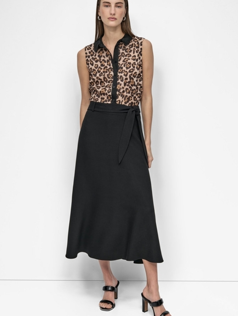 DKNY Black A-Line Midi Skirt